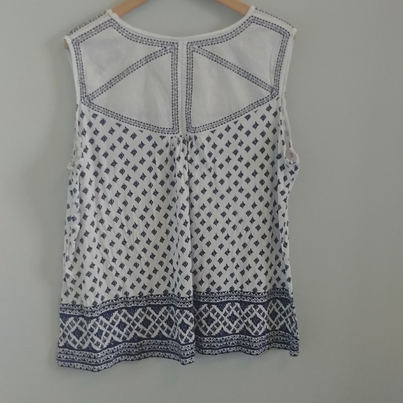 Dalia Boho Sleeveless White And Blue Embroidered Design Tunic Neckline Top - Picture 5 of 12